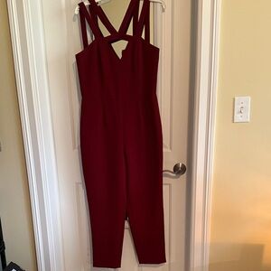 Express Deep Red Strappy Jumpsuit